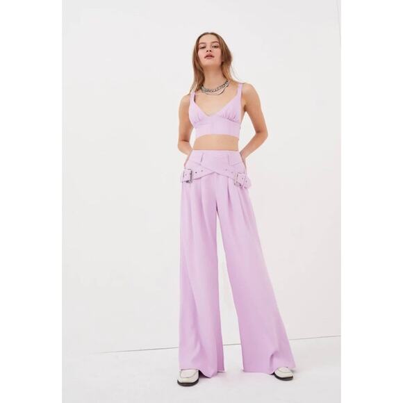 For Love & Lemons Dolls Kill Small Natasha Pant Belted Wide Leg High Rise Ab26 - Picture 1 of 9